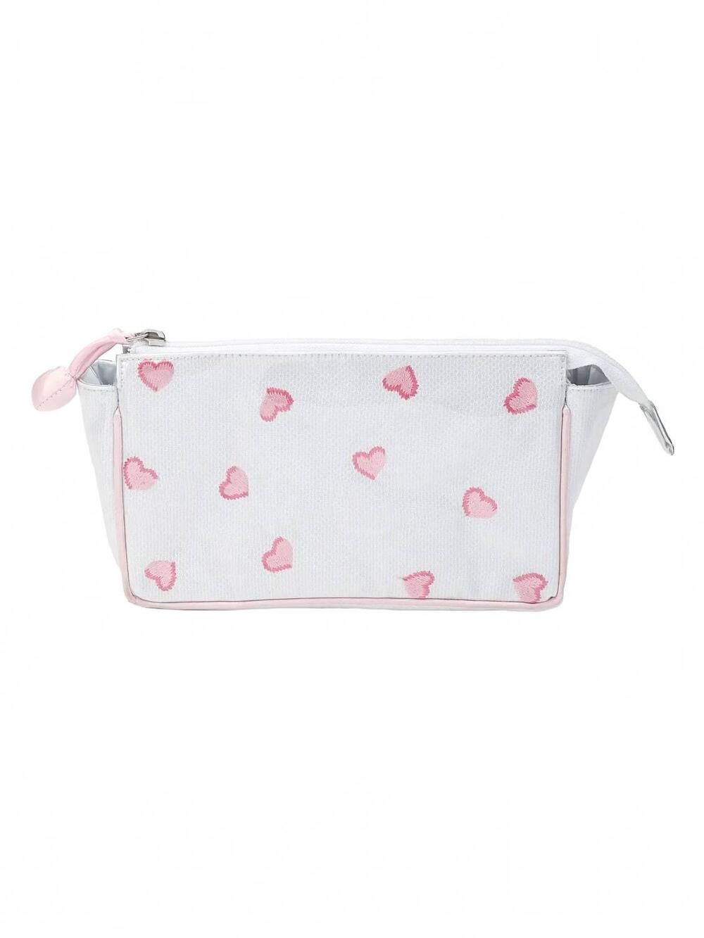 NEW LENORA women's small makeup case bag in white with pink hearts